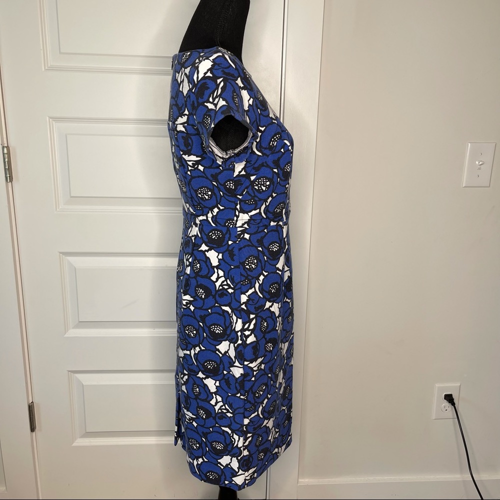 TALBOTS Blue & White Floral Ponte Fitted Midi Dress - Picture 4 of 10
